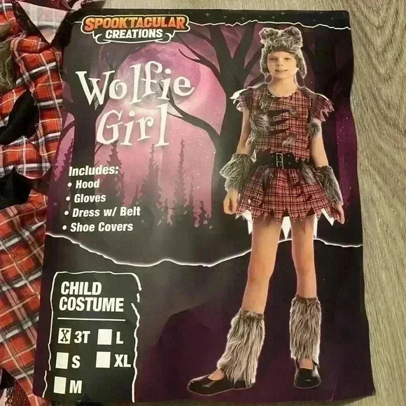 Halloween Wolfe Girl Costume includes dress (no belt) hood 2 shoe covers 3T - Picture 1 of 12